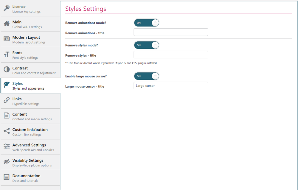 style settings section
