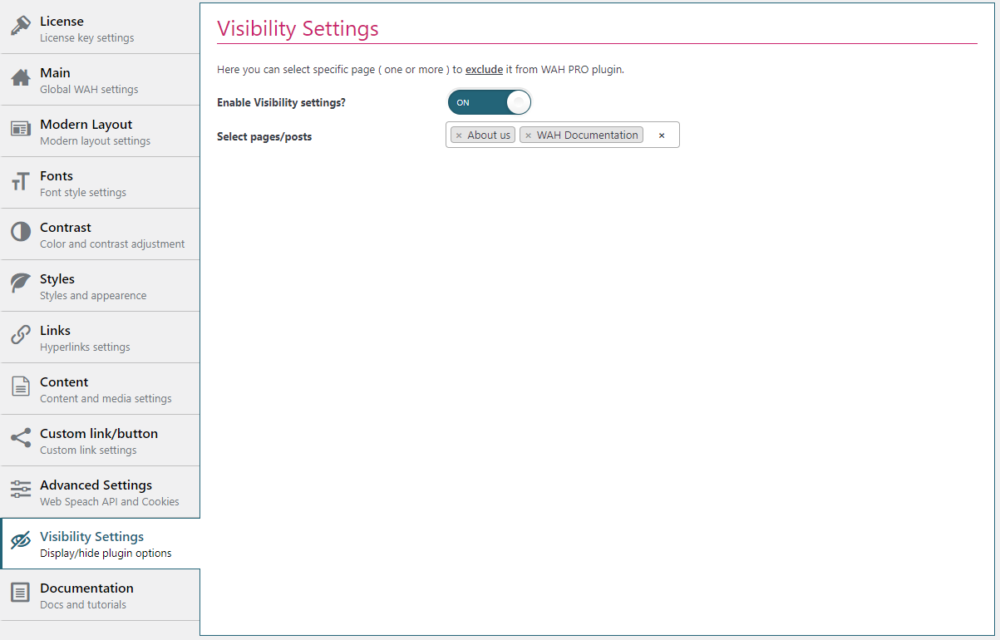 visibility settings section