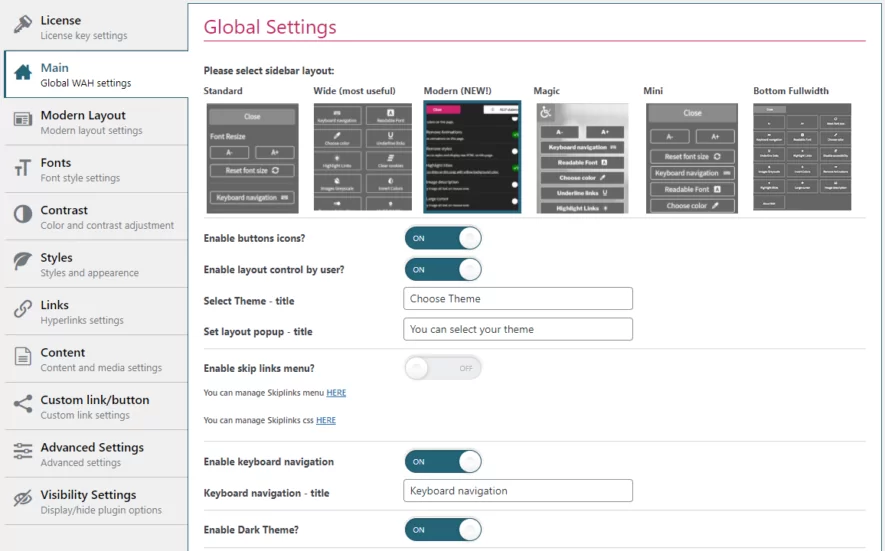 admin screen overview
