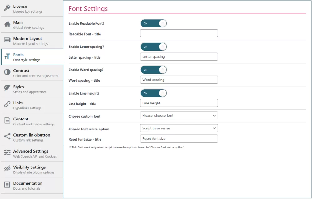 Font settings
