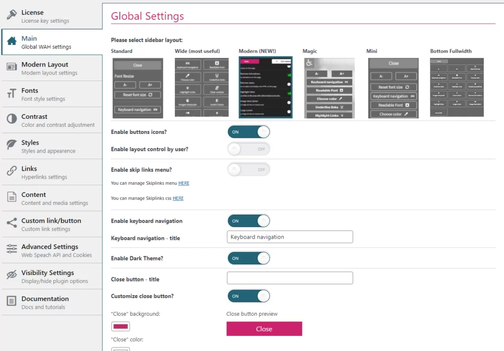 Main - General settings