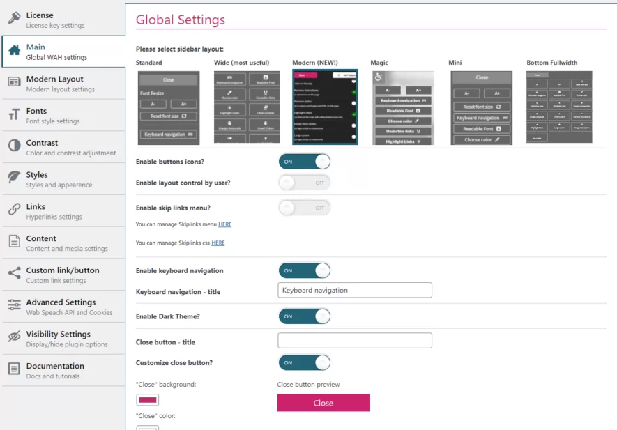 Main - General settings