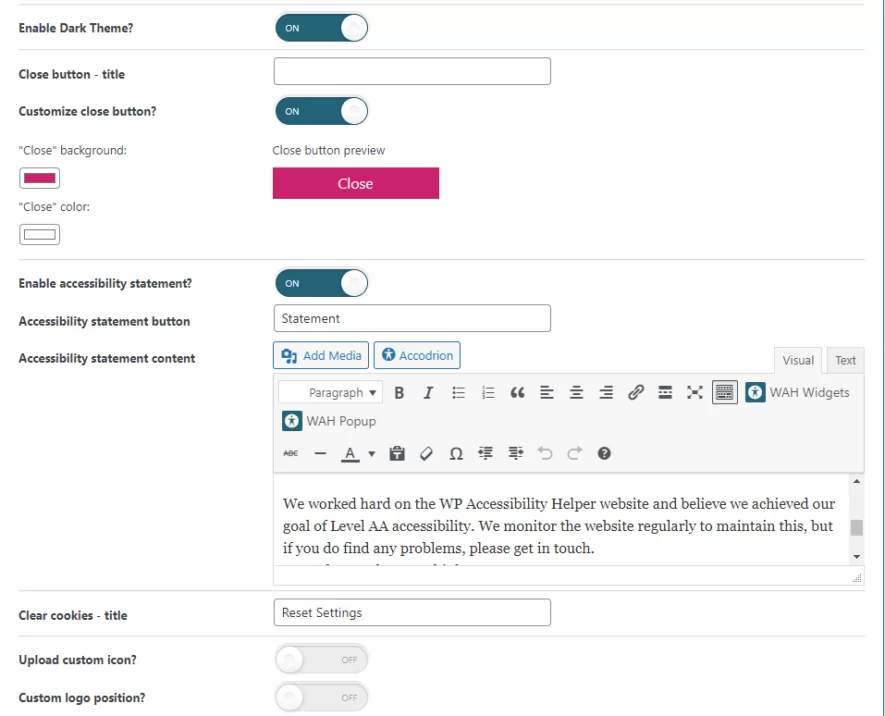 Main - general settings screen 2
