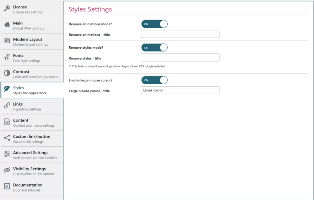 style settings section