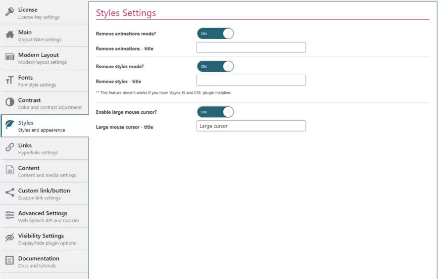 style settings section