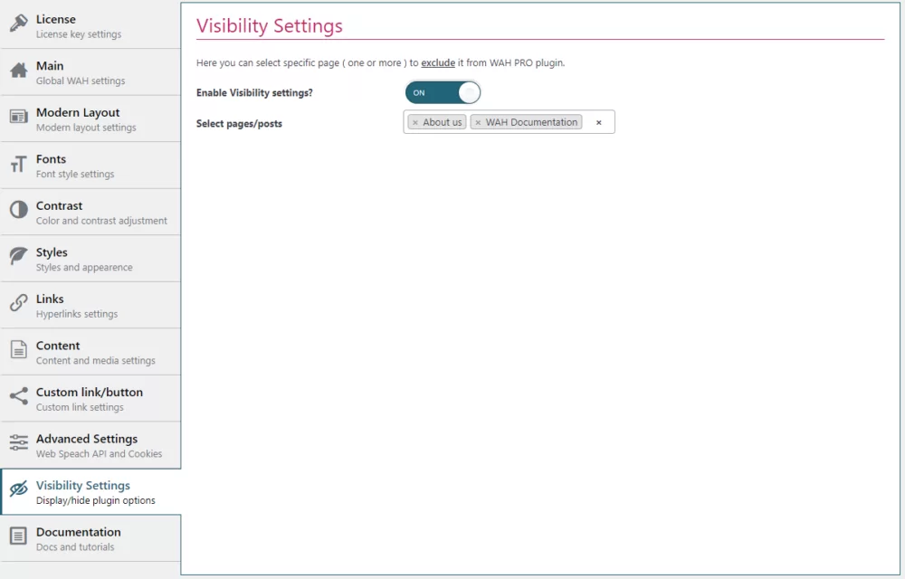 visibility settings section