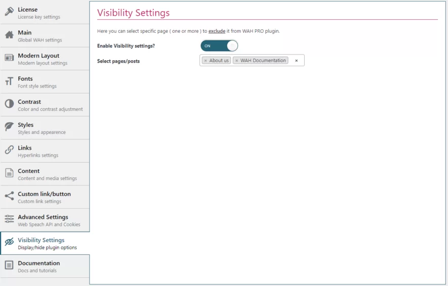 visibility settings section